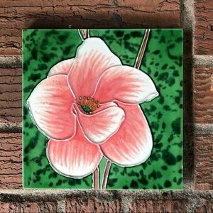 En Vogue Floral Hand Painted Textured Pink Flower Art Tile 6” x 6”